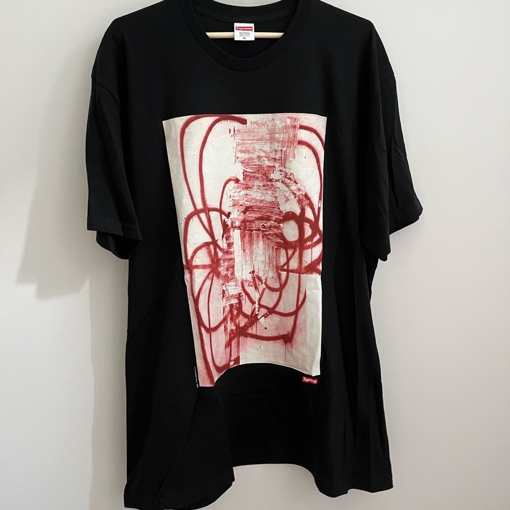 Supreme Black Tee with Red and White Graphic